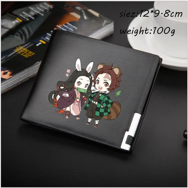Anime Demon Slayer Wallet Kimetsu No Yaiba Cartoon Men's Short Coin Purse PU Wallet Adult Kids Card Holder Purse Children Gift