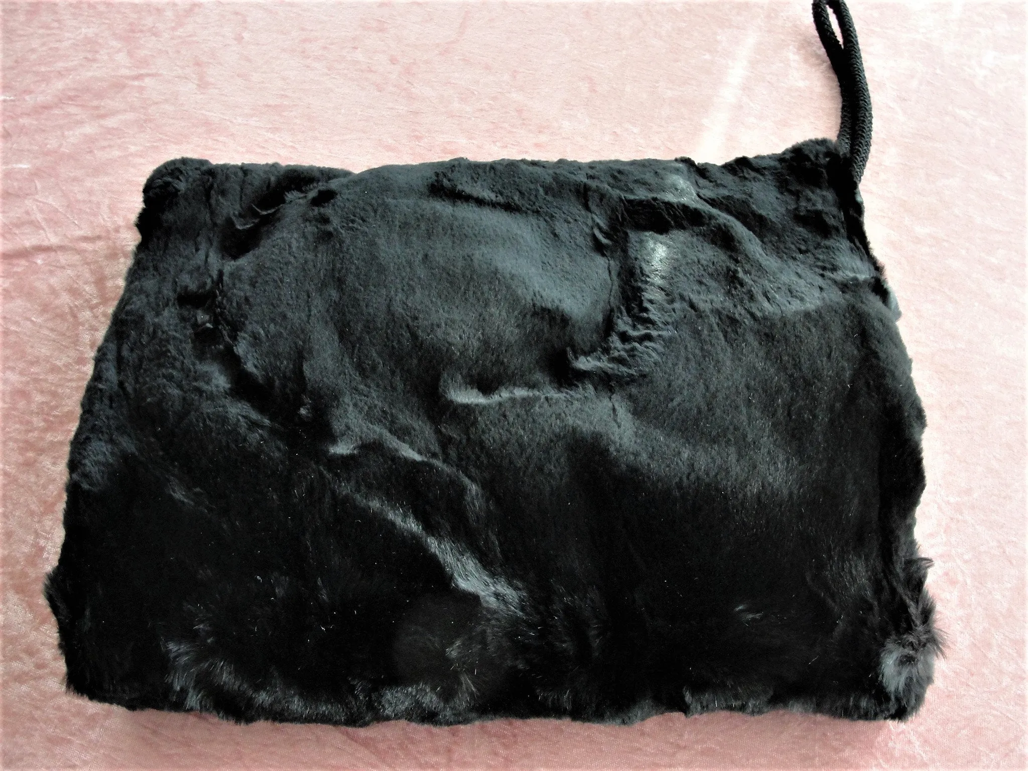 BEAUTIFUL Antique Victorian-Edwardian Black Fur Muff, Zippered Pocket, Attached Interior Change Purse, Large Vintage Fur Handbag Purse