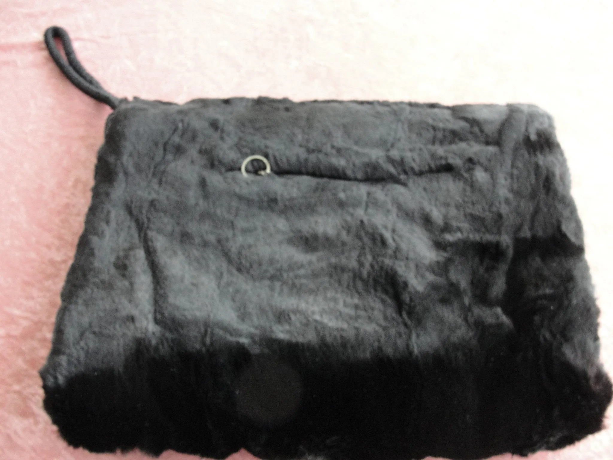 BEAUTIFUL Antique Victorian-Edwardian Black Fur Muff, Zippered Pocket, Attached Interior Change Purse, Large Vintage Fur Handbag Purse