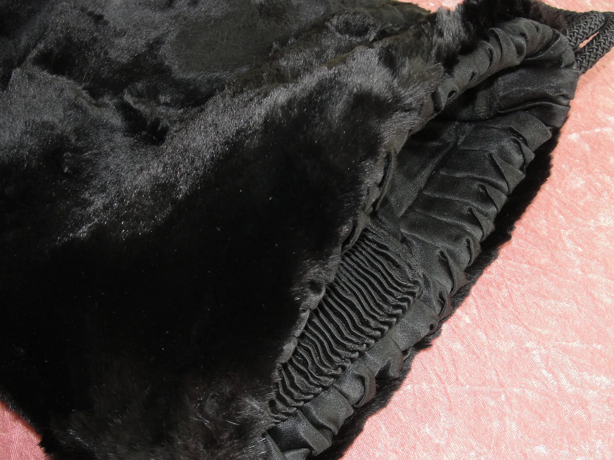 BEAUTIFUL Antique Victorian-Edwardian Black Fur Muff, Zippered Pocket, Attached Interior Change Purse, Large Vintage Fur Handbag Purse