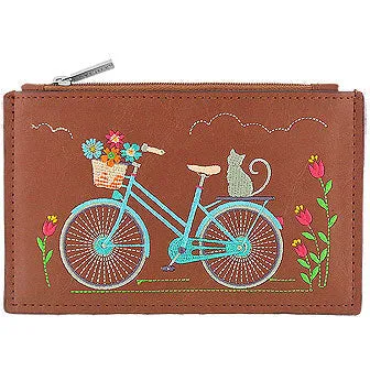 Cat on a Bicycle Embroidered Change Purse