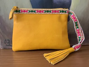 Colca Beaded Wristlet in Yellow Leather