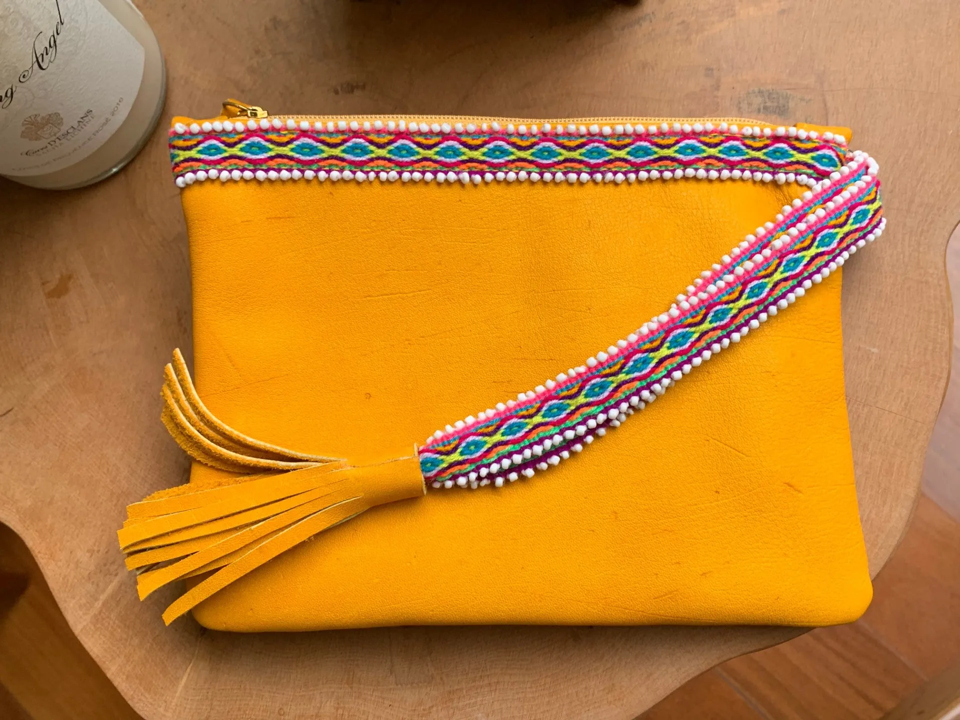 Colca Beaded Wristlet in Yellow Leather