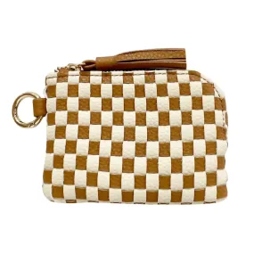 Devin Coin Purse in Checkered Brown and White with Tassel
