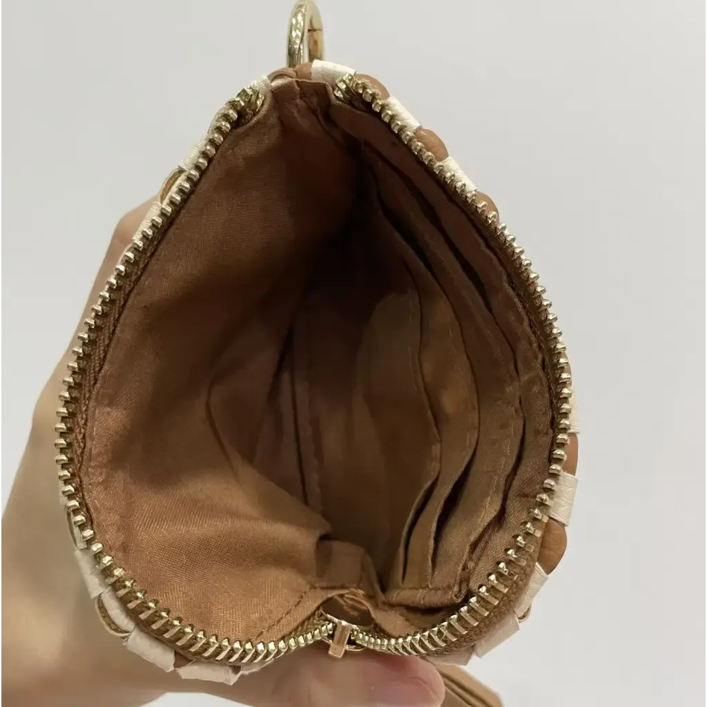 Devin Coin Purse in Checkered Brown and White with Tassel