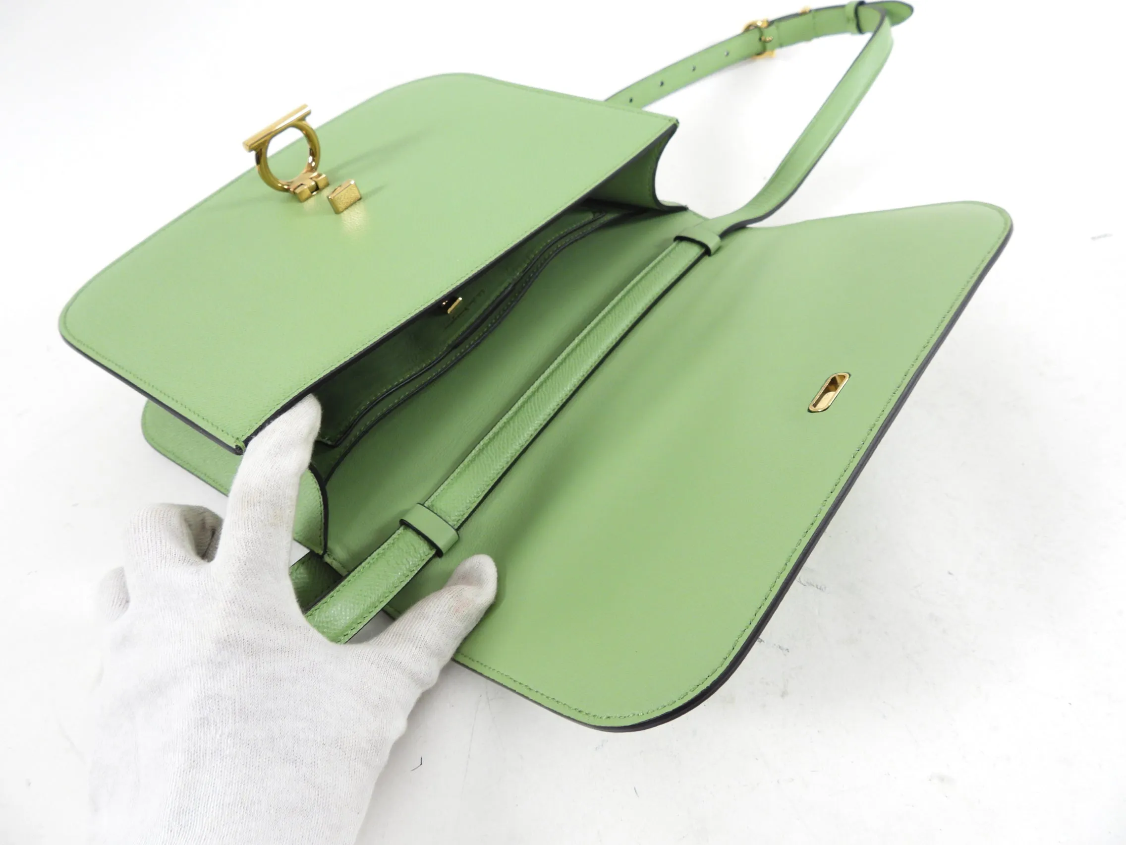 Ferragamo Mint Green Hedren Crossbody Gancini Bag