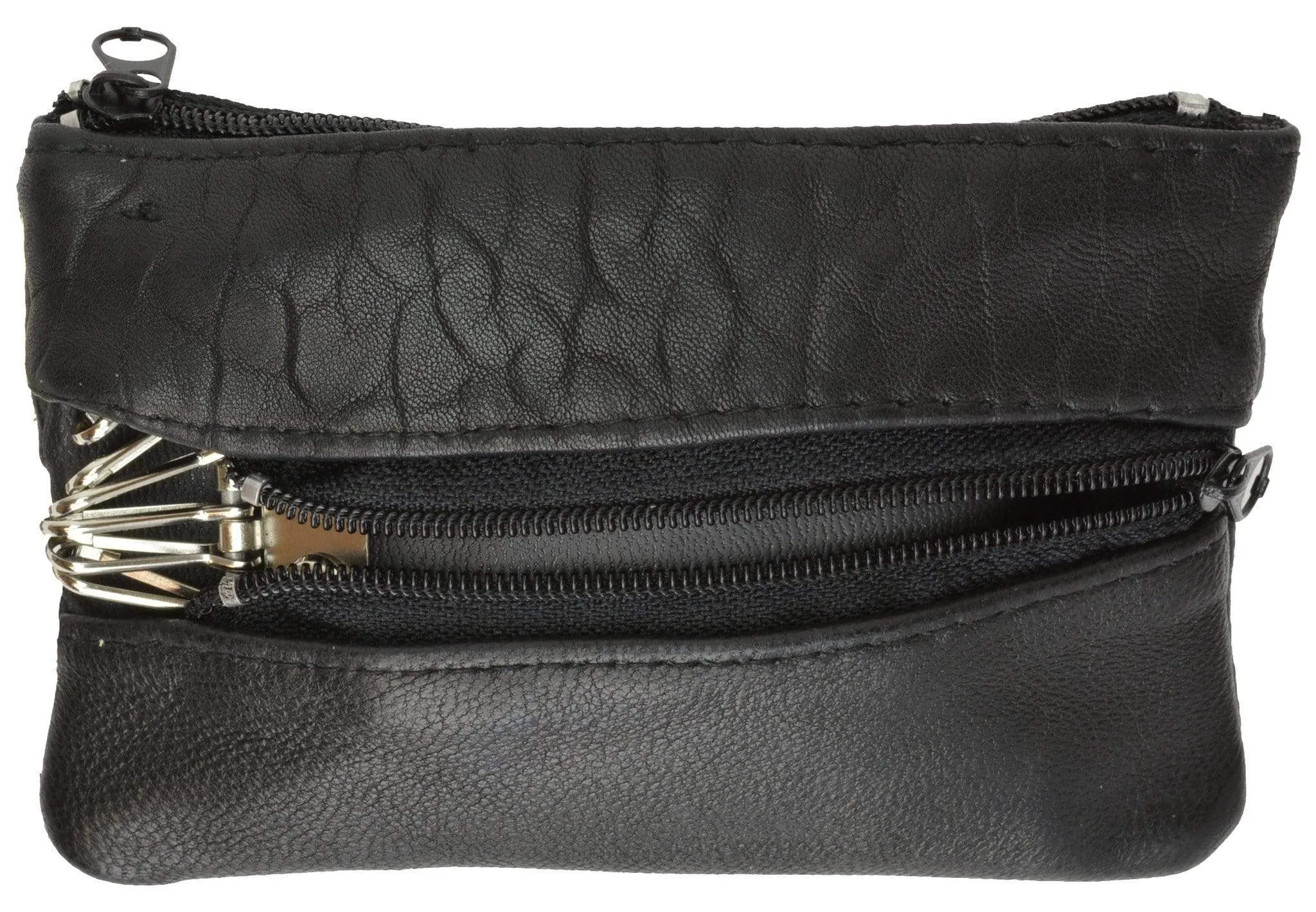 Genuine Leather Zippered Change Purse Black 92800 (C)