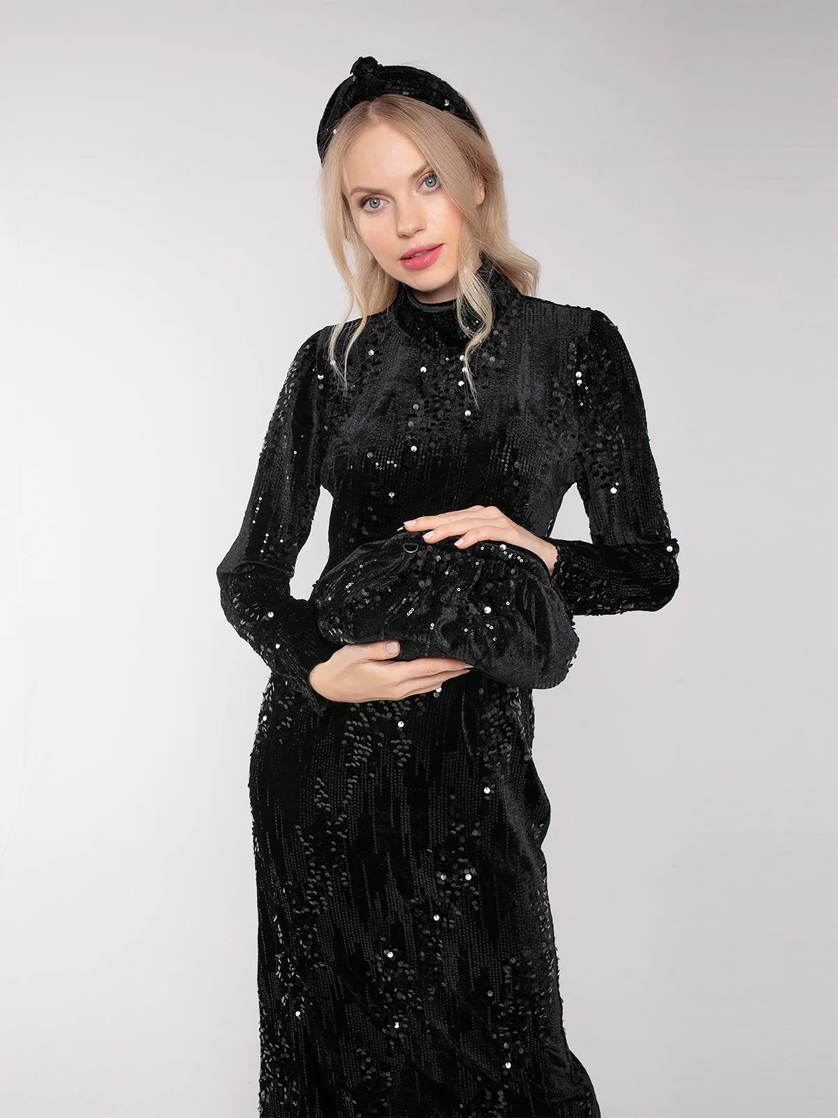 Lucinda Sequin Velvet Clutch Bag with Strap
