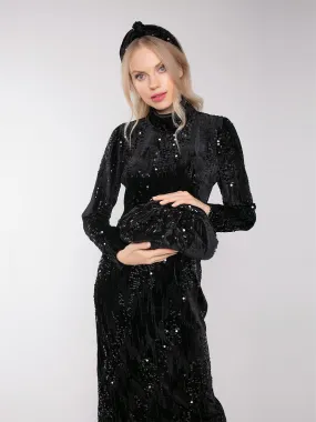 Lucinda Sequin Velvet Clutch Bag with Strap