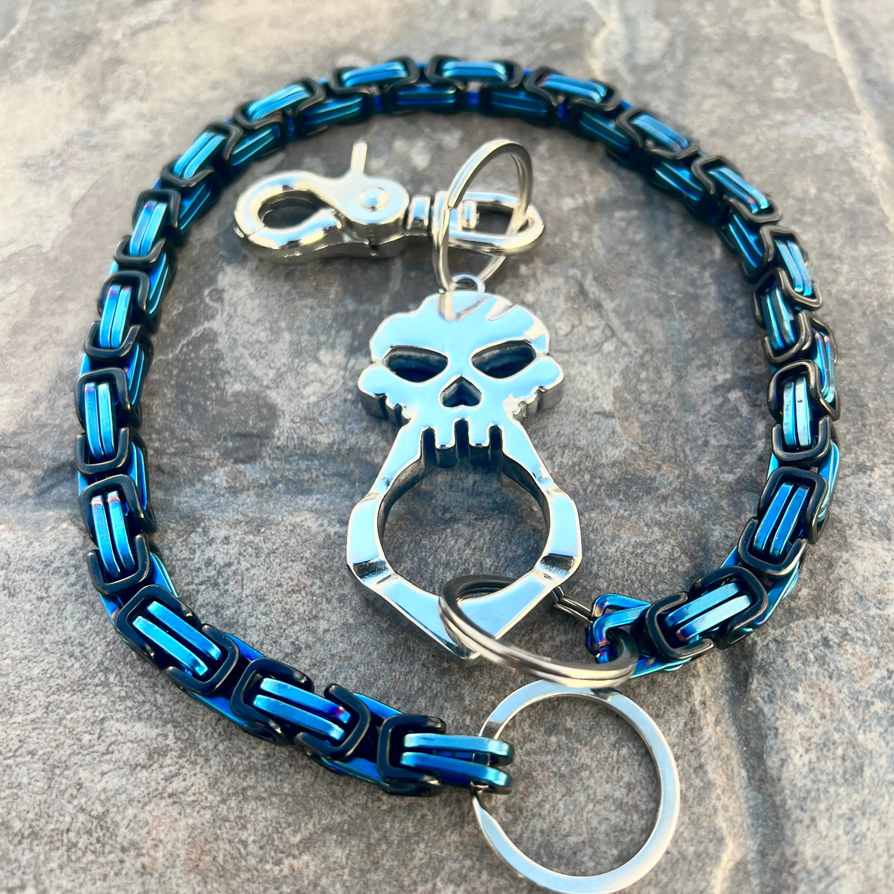 One Finger Ring Polished Wallet Chain - Black & Blue Daytona Heritage - WC064H