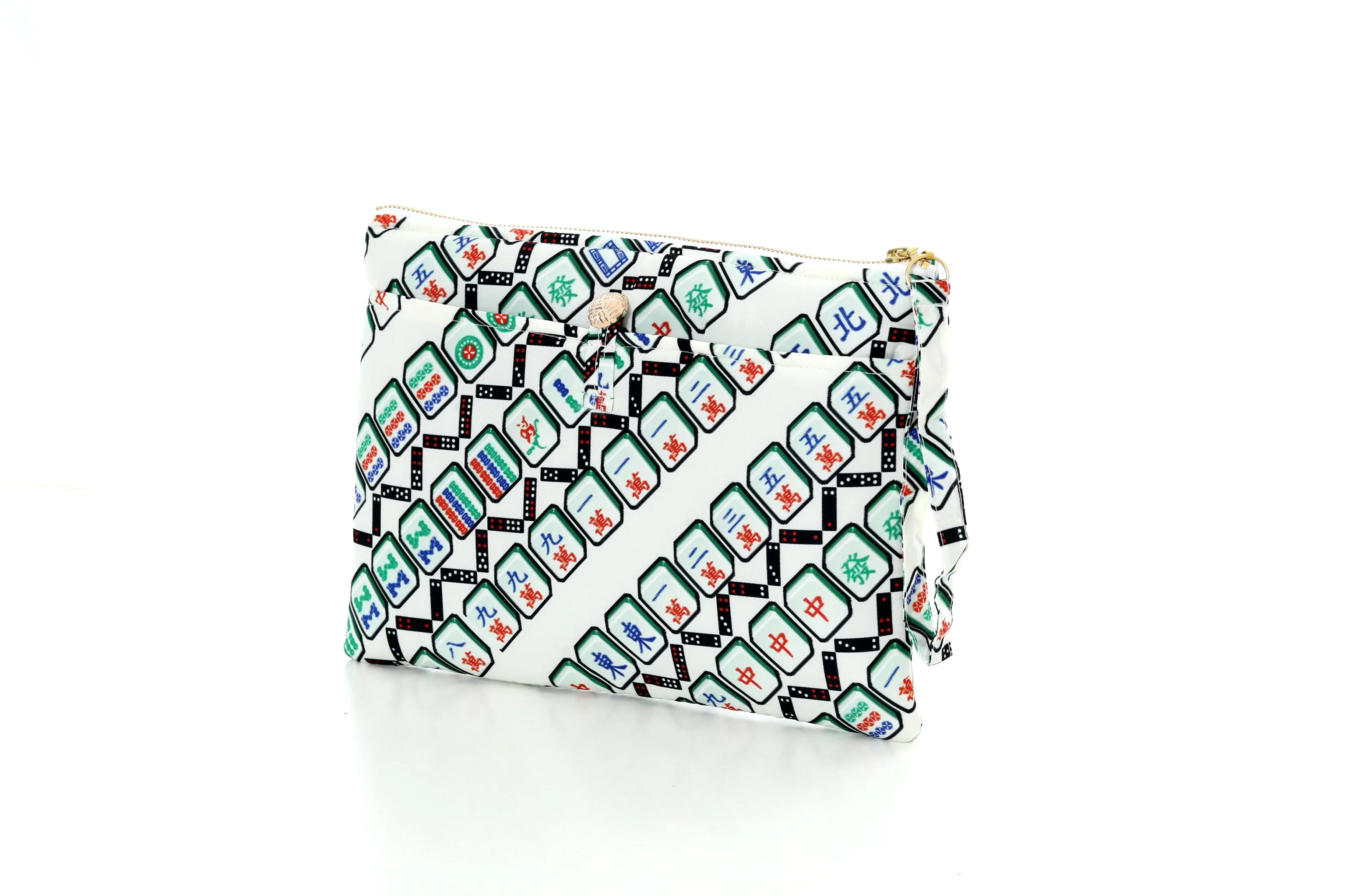 POSEY Mahjong Print Puffy Clutch (Beige/ Green)