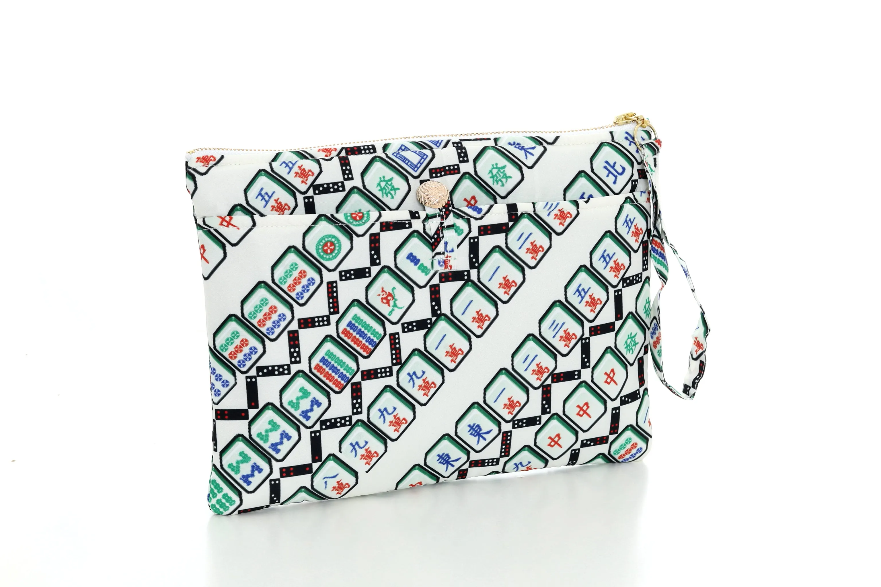POSEY Mahjong Print Puffy Clutch (Beige/ Green)