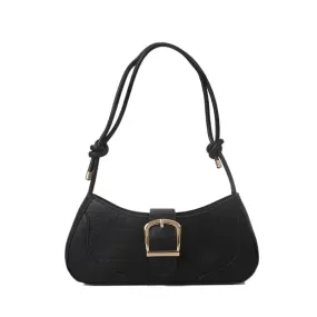 "Martini Time" Black Shoulder Bag w/ Gold Buckle Detail