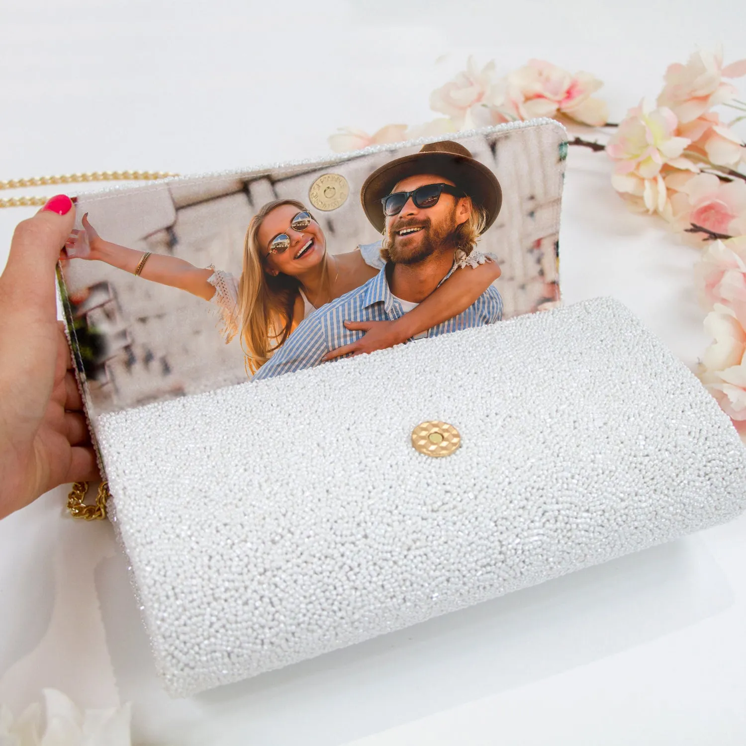Rose Gold Personalized Hand Beaded Clutch (FOG)