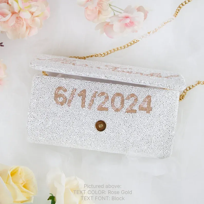Rose Gold Personalized Hand Beaded Clutch (FOG)