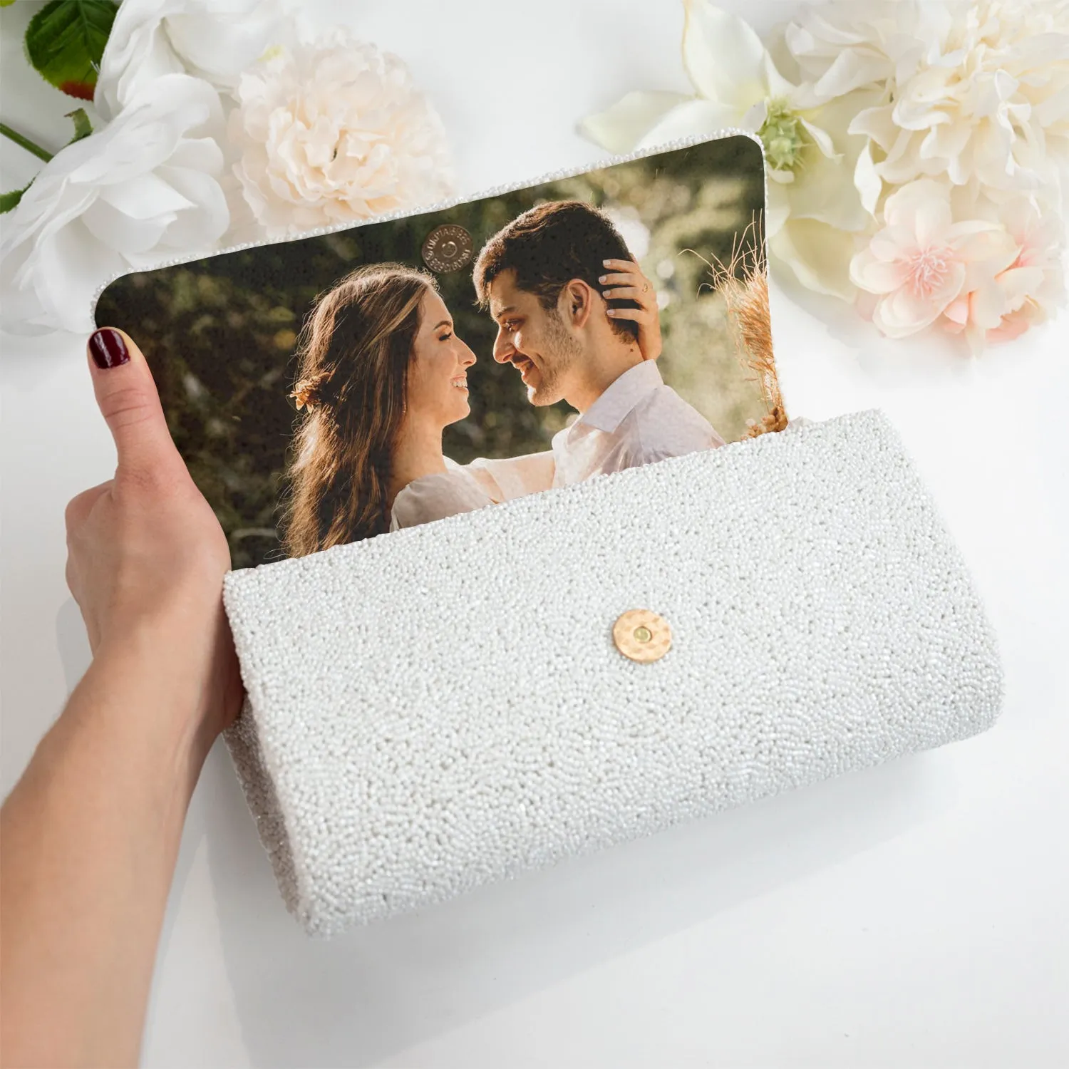 Rose Gold Personalized Hand Beaded Clutch (FOG)