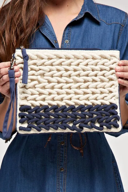 Thick Yarn Clutch with Zipper Detail